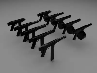 High quality non-branded semi-automatic gun kit Low-poly 3D model