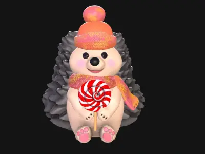 3D model hedgehog holding candy cane Low-poly 3D model
