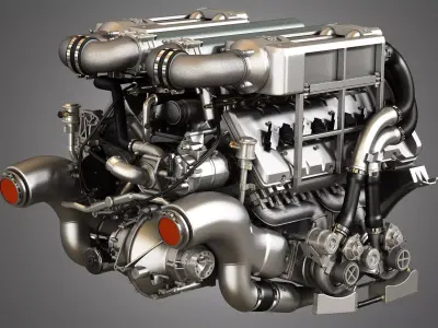 Veyron 8 Litre Engine - W16 Engine With 4 Turbochargers 3D model