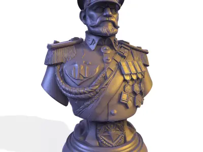 Vintage Military General Bust PBR Statue 3D print model