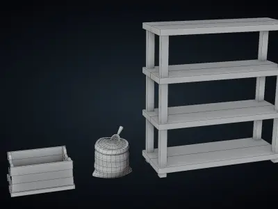 Fruit Box Flour Sack Shelf - Stylized Kitchen Pack - Part 13 Low-poly 3D model