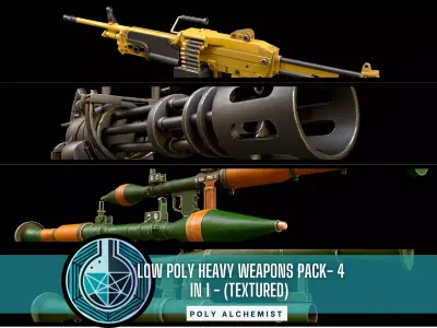 Low Poly Heavy Weapons Pack 4 In 1 - Textured  Low-poly 3D model