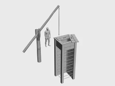 Medieval wooden water well with gallows Low-poly 3D model