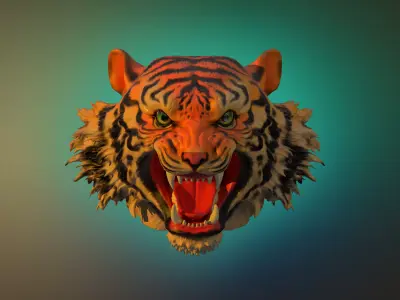 Tiger head long hair 3D model