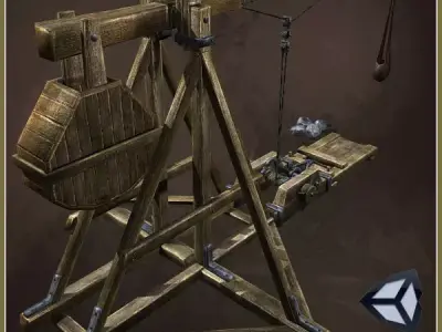 Animated Medieval Trebushet Low-poly 3D model