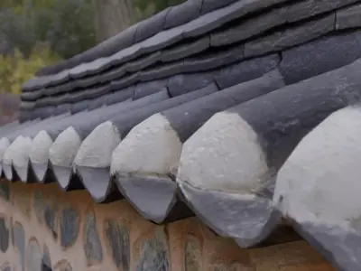 Korean Traditional Tiled Stone Wall 3D model