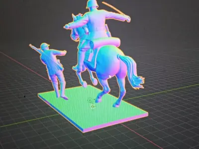German Cavalry Attack Scene Dynamic Mounted Soldier 3D print model