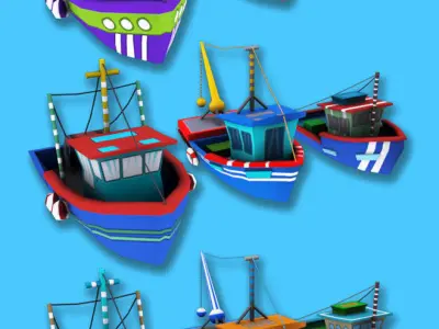 Cartoon Fishing Ship Pack Low-poly 3D model