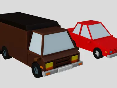 Low poly Vehicle assets for 3D games - Car Van Bus Plane Low-poly 3D model