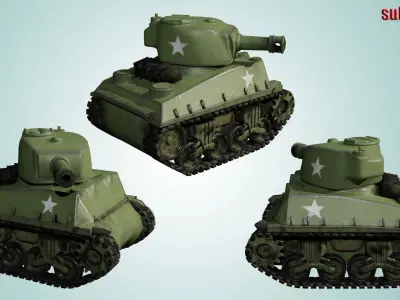 Mini Sherman Tank Low-poly 3D model