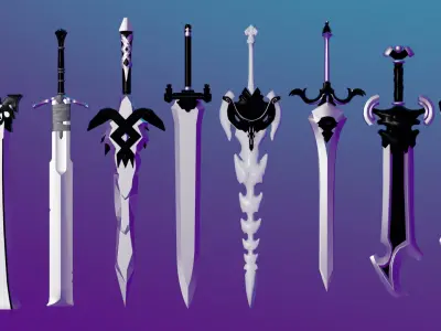 100 Fantasy Weapons Basemesh Pack V7 Low-poly 3D model