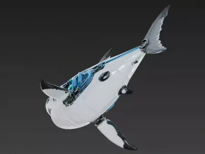 White Cyber Shark Low-poly 3D model