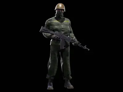 Soldier with ak Low-poly 3D model