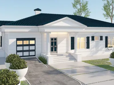 Classic white house Low-poly 3D model