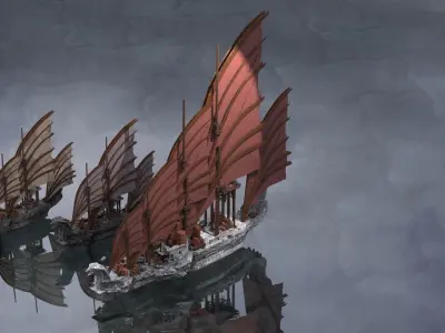 Asian Red Fin sailed Ship 3 designs 3D model