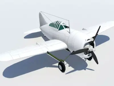 Brewster F2A Buffalo Static Low Poly Warbird Low-poly 3D model