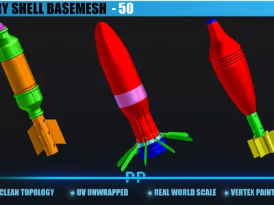 50 Military Shell Precise Dimensions Game ready Base mesh VOL 2 Free 3D model