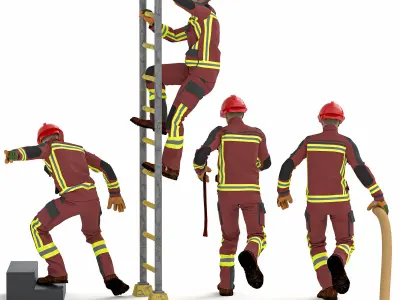 Fireman Climbing Ladder 4 pose Low-poly 3D model