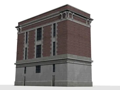 Firehouse brick building Low-poly 3D model