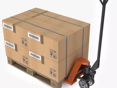 Hand pallet truck and Boxes Low-poly 3D model