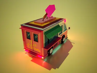 Voxel ice cream truck model Low-poly 3D model