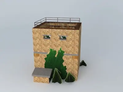 Derelict WWII Brick Bunker Low-poly 3D model