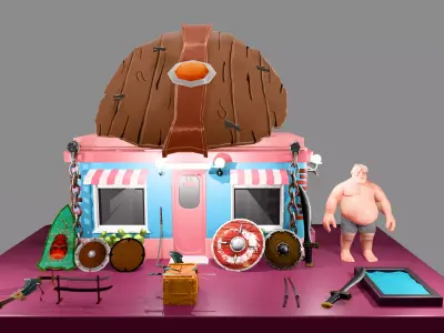 Stylized Medieval Weapon Shop Bundle Low-poly 3D model