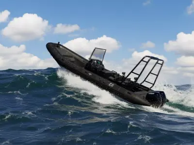Black Military Rigid Inflatable Boat RIB 3D model
