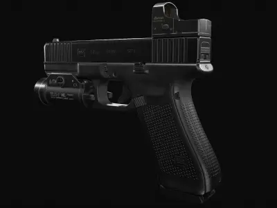 Glock 17 with attachments Low-poly 3D model