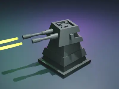 3D gun model 3d Turret animation Free low-poly 3D model