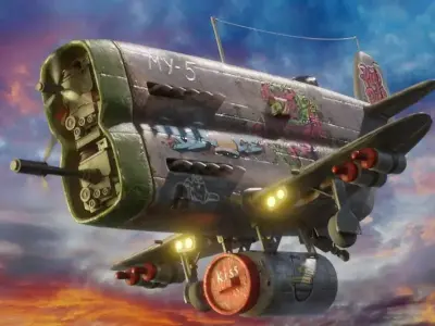 Stylized realistic gray airplane Low-poly 3D model