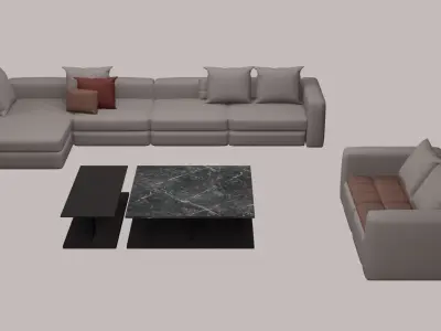 Living Room Set with  Marble Table 3D model