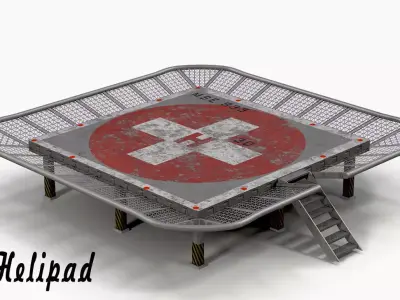 Helipad 2 bench Low-poly 3D model