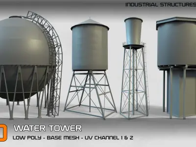 Industrial Structures- vol 2 – 20 Water Tower Structure (Game Ready-Low Poly)