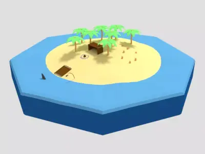 Low Poly Cartoon Island Scene Low-poly 3D model
