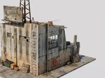 Destroyed Radio Station Low-poly 3D model