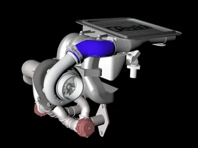 Rotary 13B T Turbo Setup 3D model