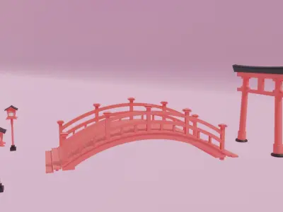 Japanese Bridge Street Lamp Torii Gate Low-poly 3D model