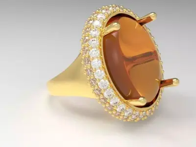 Elegant Oval Citrine Halo Ring 3D Print Model Free 3D print model