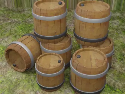 3D Barrel wooden barrels on grass Free low-poly 3D model