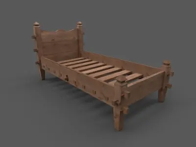Medieval simple bed and tick mattress Low-poly 3D model