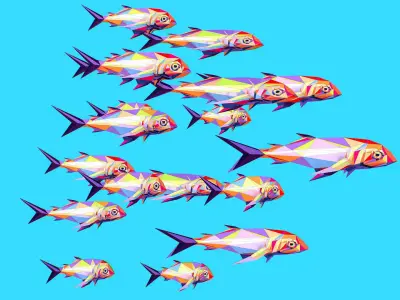 Animated Low Poly Pop Art Flock Sea Fish Low-poly 3D model