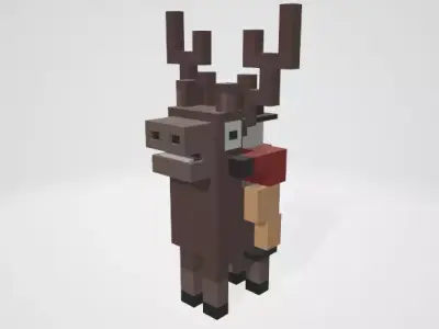 Crossy Road type game Reindeer and Rider Low-poly 3D model