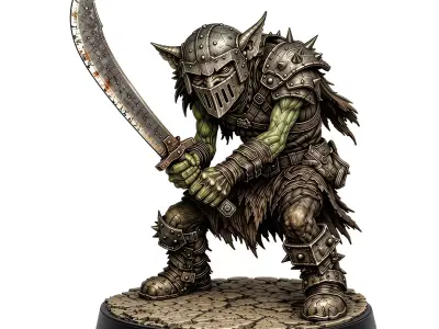 Orc Warlord with TwoHanded Curved Sword Fantasy Orc STL 3D print model
