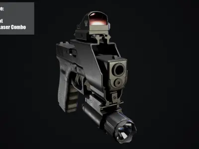 Glock 17 with mount red dot and flashlight and laser combo Low-poly 3D model
