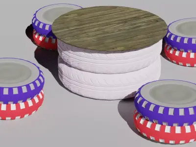 Outdoor table from recycled tires Low-poly 3D model