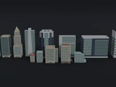 Cartoon skycrapers Polygonal Style Low-poly 3D model