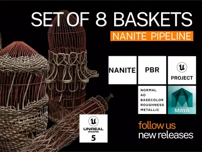 Game ready set of eastern baskets Nanite pipeline Low-poly 3D model