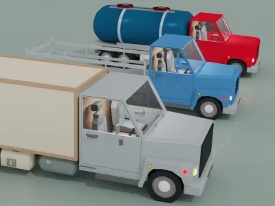 lowpoly trucks truck with box Low-poly 3D model