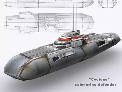 3DRT - Sci-Fi Naval Vessel - Cyclone Low-poly 3D model
